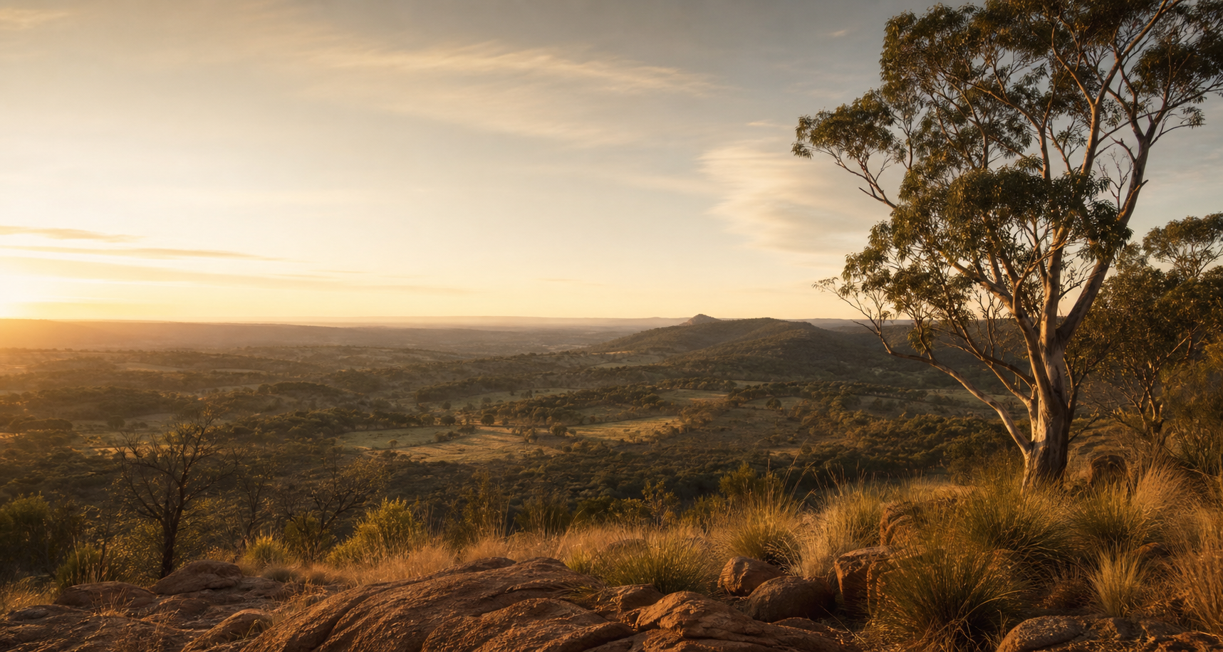 Warm Australian bushland at sunrise
